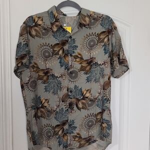 Men's Leaf Print Casual Button Down Shirt